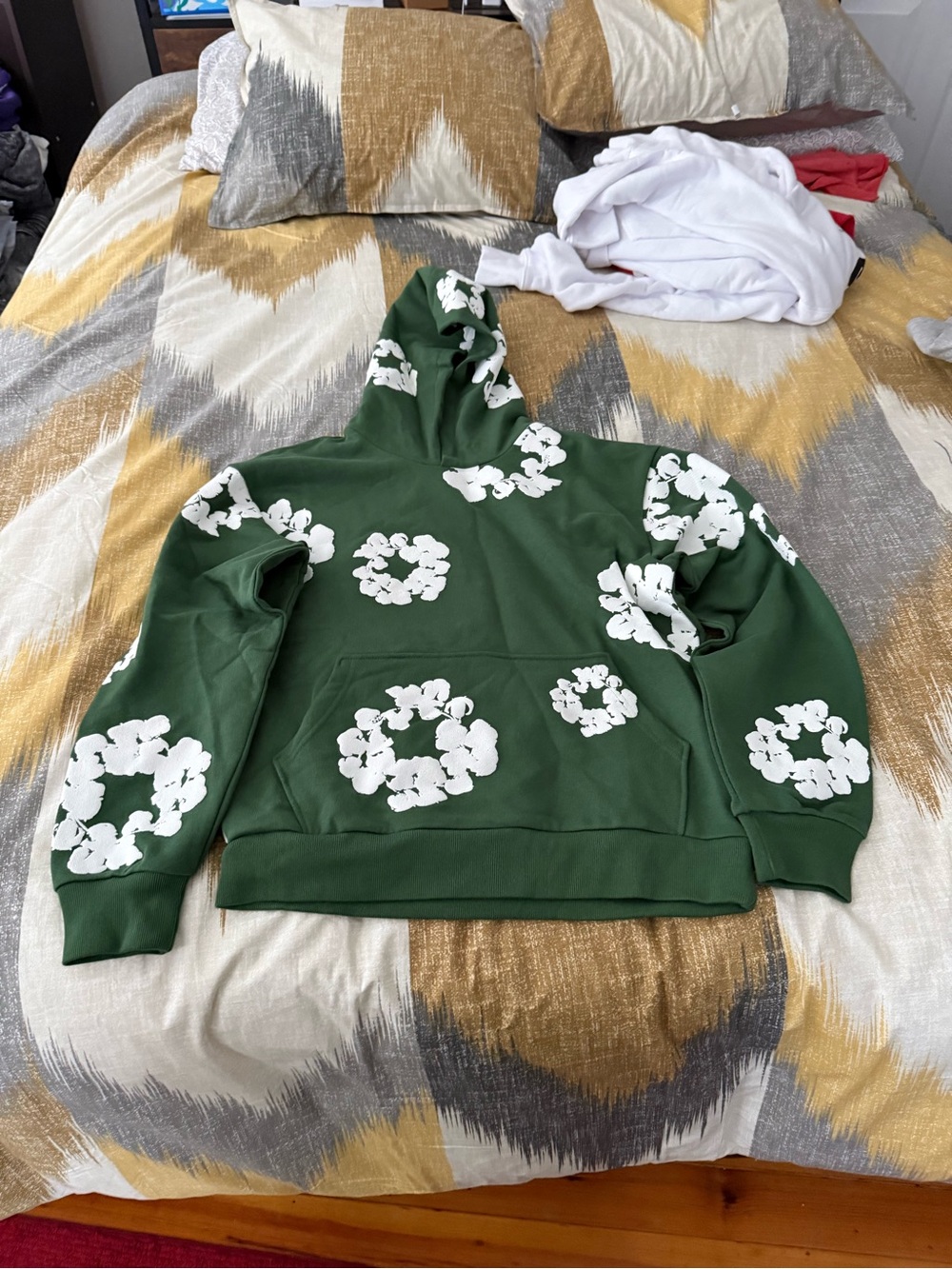 Denim Tears Cotton Wreath Men’s Green Fleece Hoodie Size M